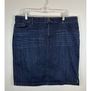 CHICO'S Denim Jean Skirt Women 3/16 A-Line Above Knee Stretch 5-Pocket Cotton